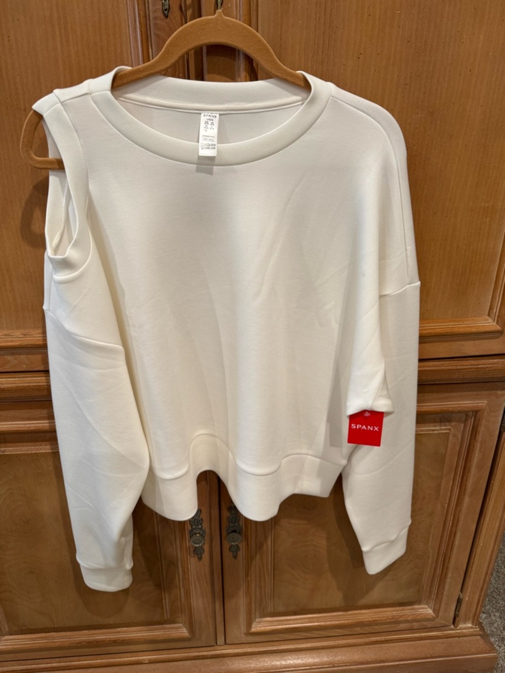 SPANX Cream Cold-Shoulder Pullover Sweatshirt